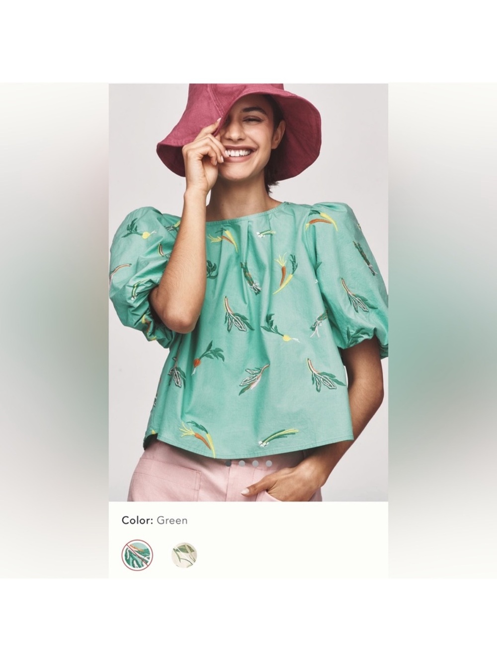 Maeve Puff-Sleeve bow back Blouse embroidered veggies